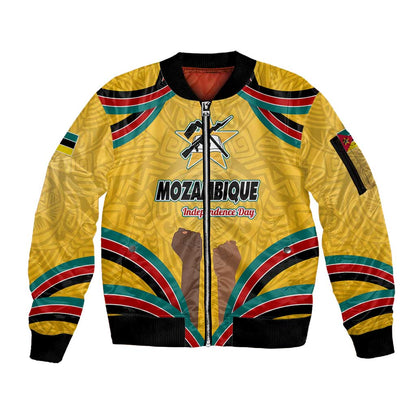 Mozambique Sleeve Zip Bomber Jacket Yellow Red Green Swirl Independence Day - African Pride