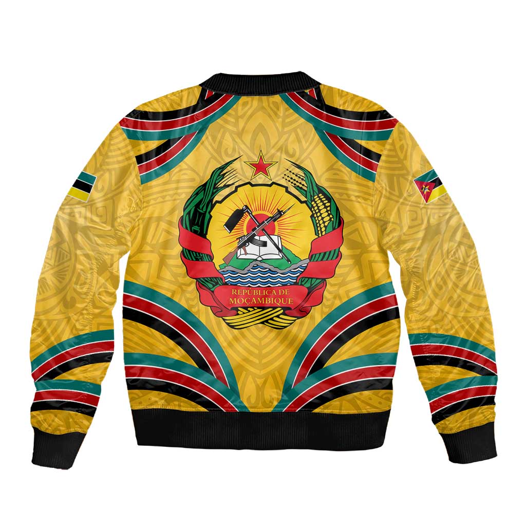 Mozambique Sleeve Zip Bomber Jacket Yellow Red Green Swirl Independence Day - African Pride