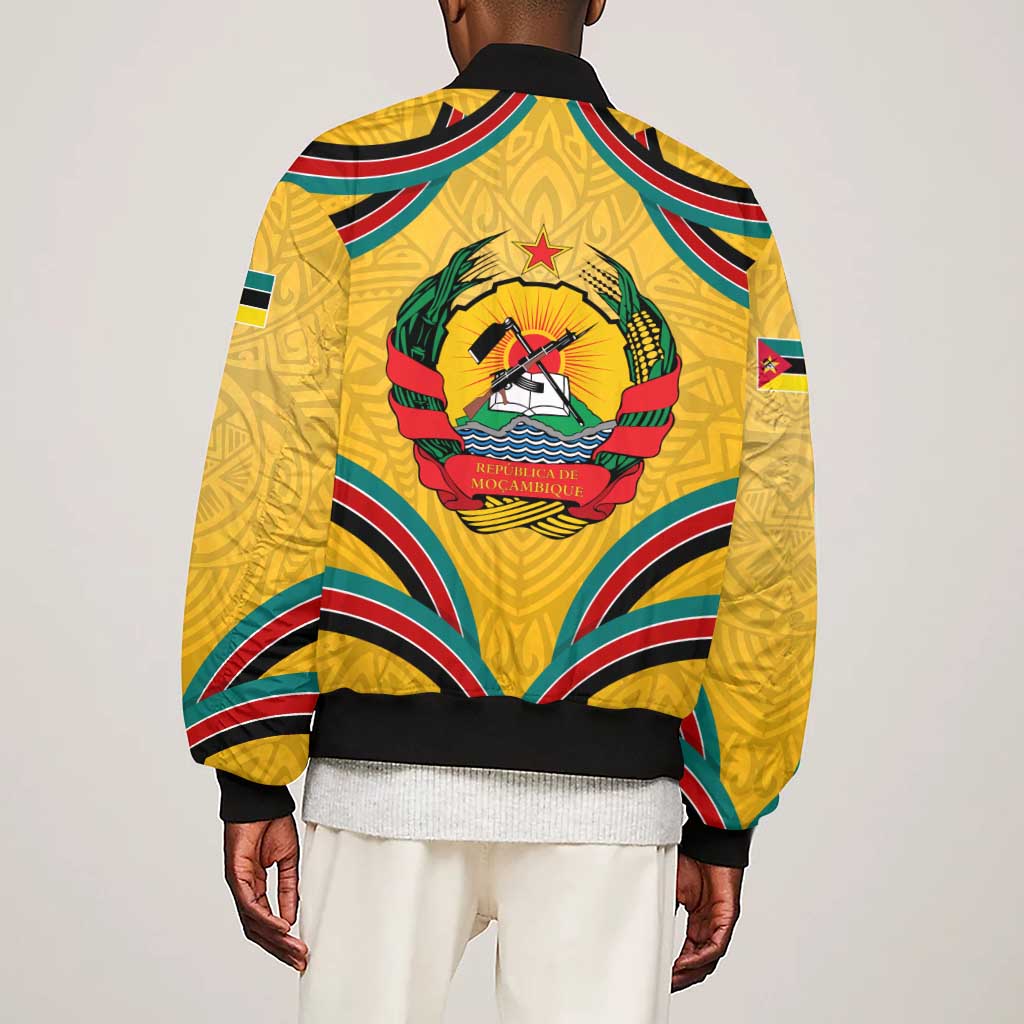 Mozambique Sleeve Zip Bomber Jacket Yellow Red Green Swirl Independence Day - African Pride