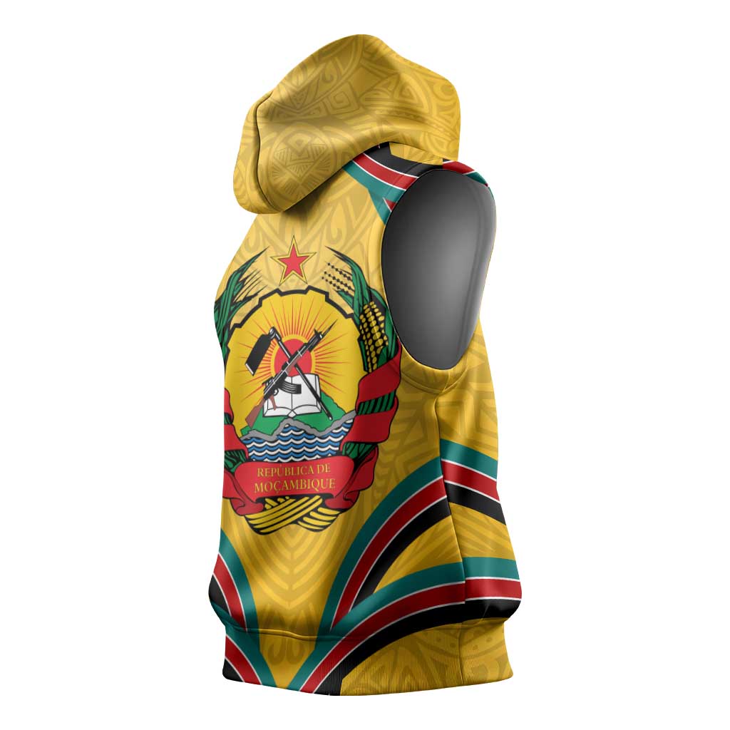 Mozambique Sleeveless Hoodie Yellow Red Green Swirl Independence Day - African Pride