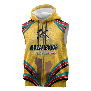 Mozambique Sleeveless Zip Hoodie Yellow Red Green Swirl Independence Day - African Pride