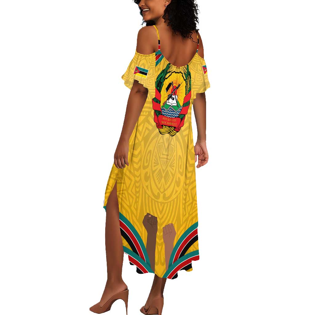 Mozambique Summer Maxi Dress Yellow Red Green Swirl Independence Day - African Pride