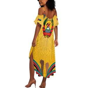 Mozambique Summer Maxi Dress Yellow Red Green Swirl Independence Day - African Pride