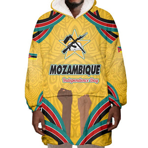 Mozambique Wearable Blanket Hoodie Yellow Red Green Swirl Independence Day - African Pride