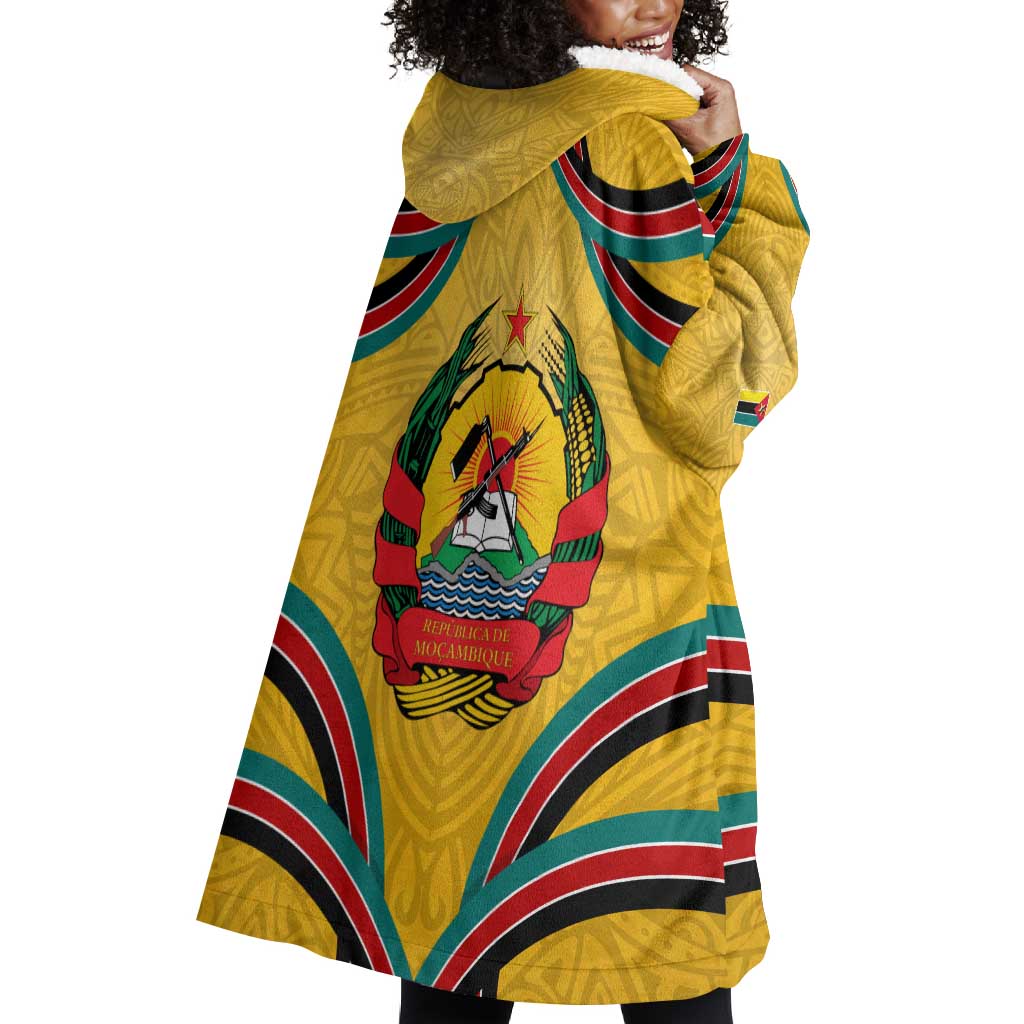 Mozambique Wearable Blanket Hoodie Yellow Red Green Swirl Independence Day - African Pride
