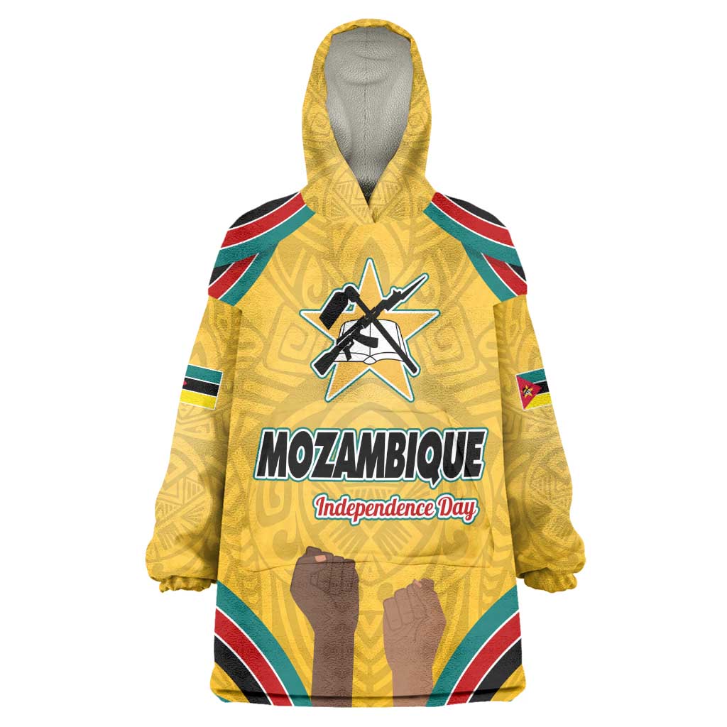 Mozambique Wearable Blanket Hoodie Yellow Red Green Swirl Independence Day - African Pride