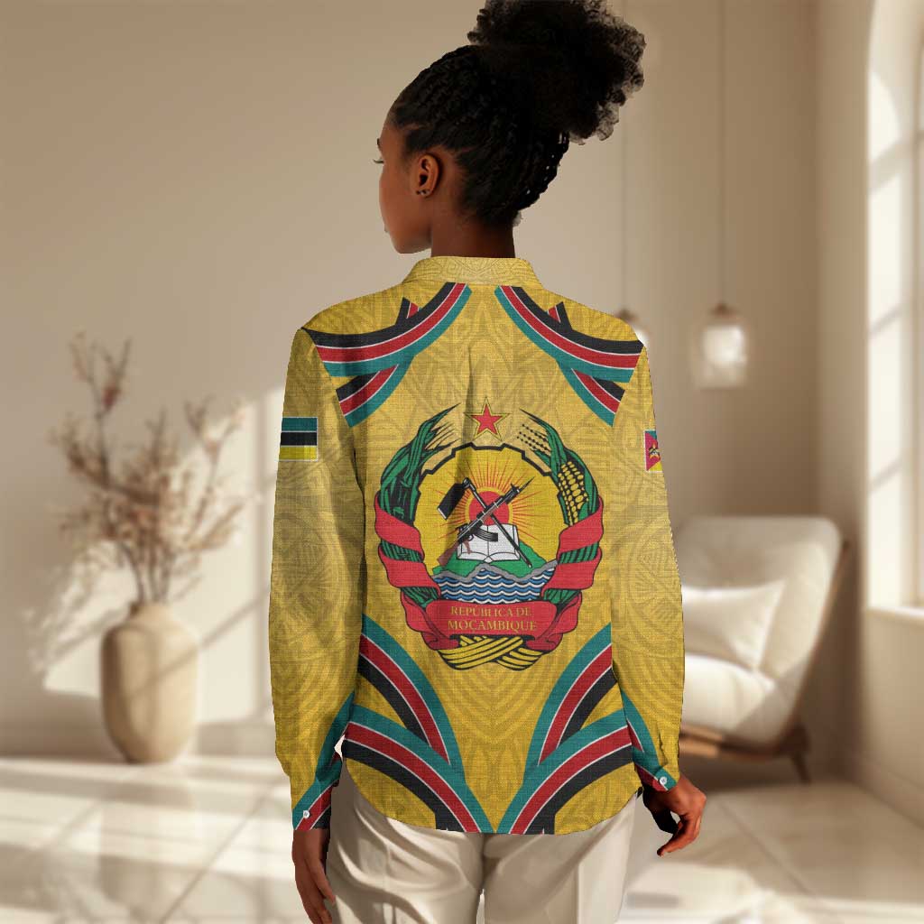 Mozambique Women Casual Shirt Yellow Red Green Swirl Independence Day - African Pride