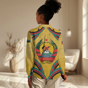 Mozambique Women Casual Shirt Yellow Red Green Swirl Independence Day - African Pride