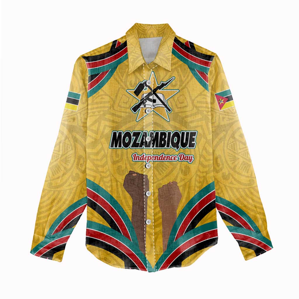 Mozambique Women Casual Shirt Yellow Red Green Swirl Independence Day - African Pride