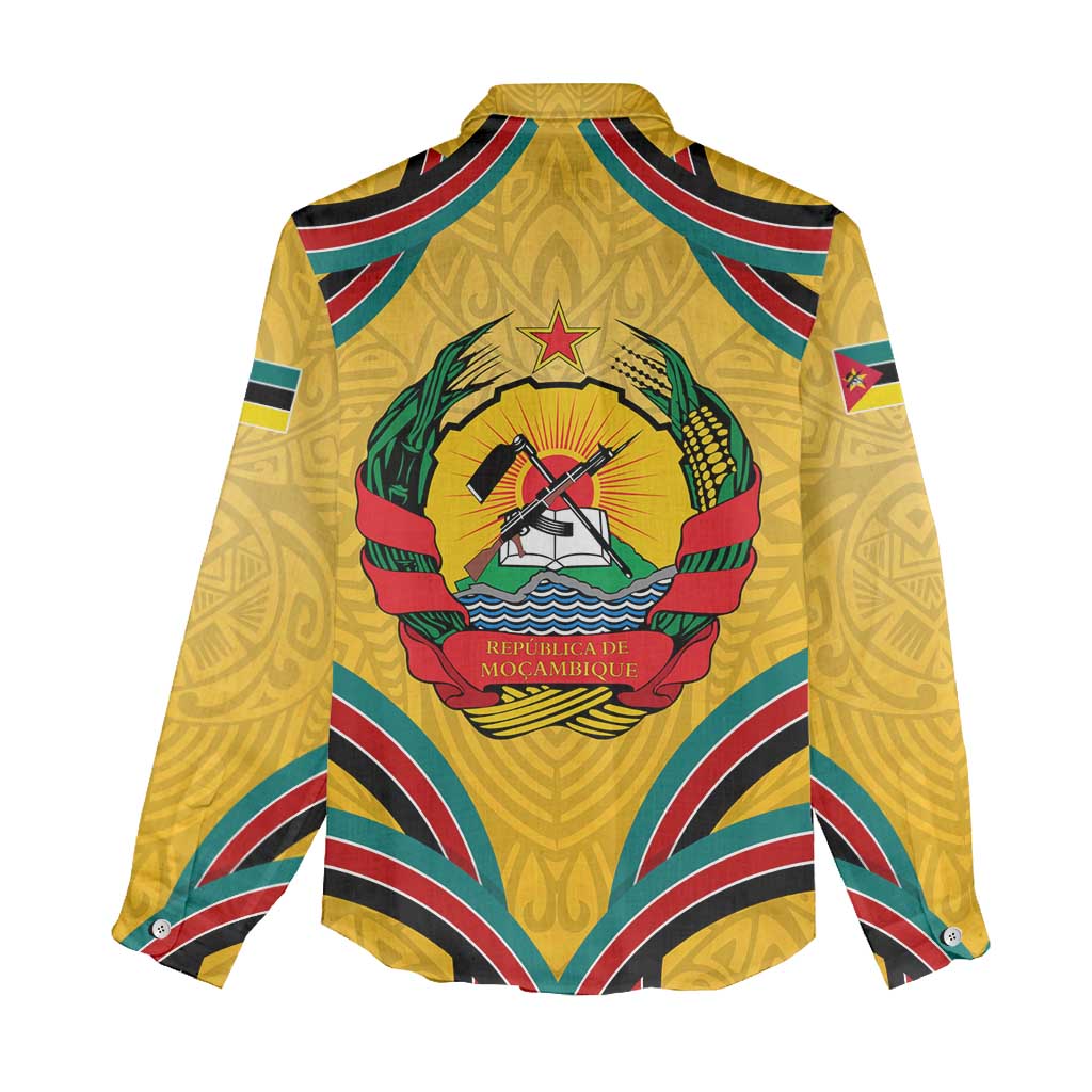 Mozambique Women Casual Shirt Yellow Red Green Swirl Independence Day - African Pride