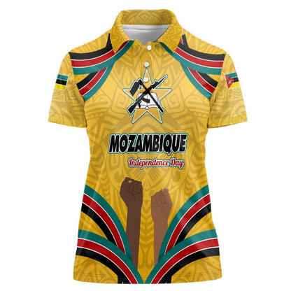 Mozambique Women Polo Shirt Yellow Red Green Swirl Independence Day - African Pride