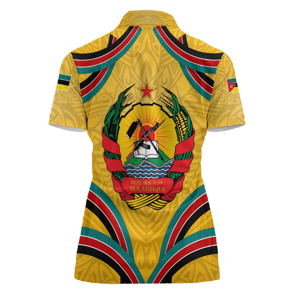 Mozambique Women Polo Shirt Yellow Red Green Swirl Independence Day - African Pride