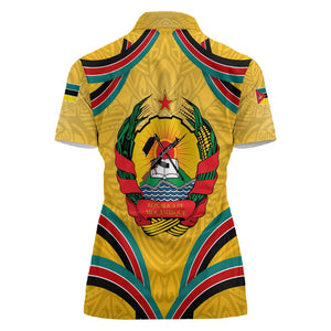 Mozambique Women Polo Shirt Yellow Red Green Swirl Independence Day - African Pride