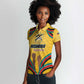 Mozambique Women Polo Shirt Yellow Red Green Swirl Independence Day - African Pride