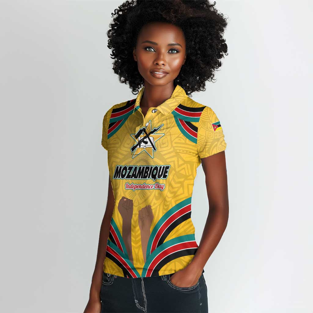 Mozambique Women Polo Shirt Yellow Red Green Swirl Independence Day - African Pride
