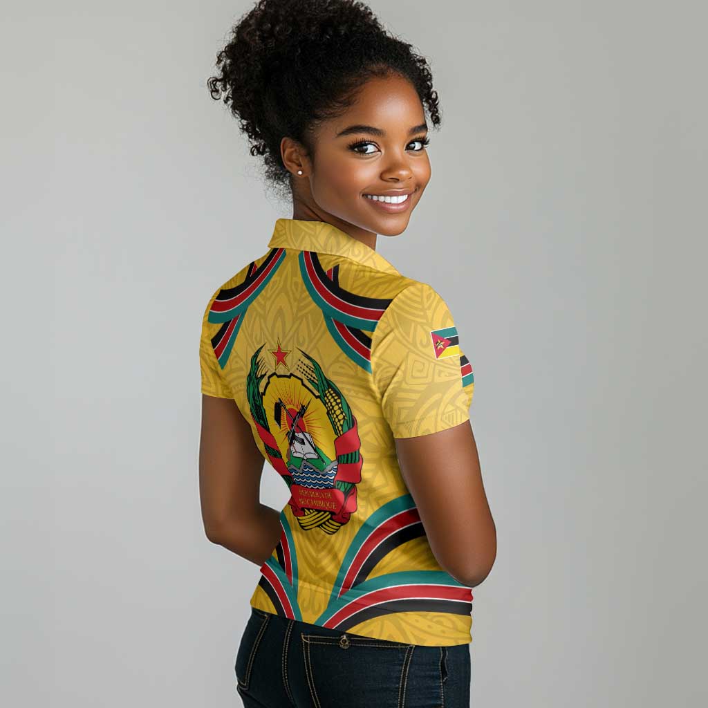 Mozambique Women Polo Shirt Yellow Red Green Swirl Independence Day - African Pride