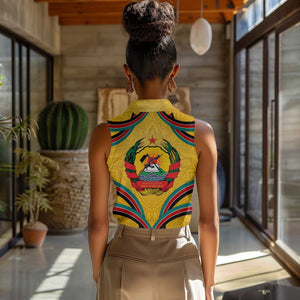 Mozambique Women Sleeveless Polo Shirt Yellow Red Green Swirl Independence Day - African Pride
