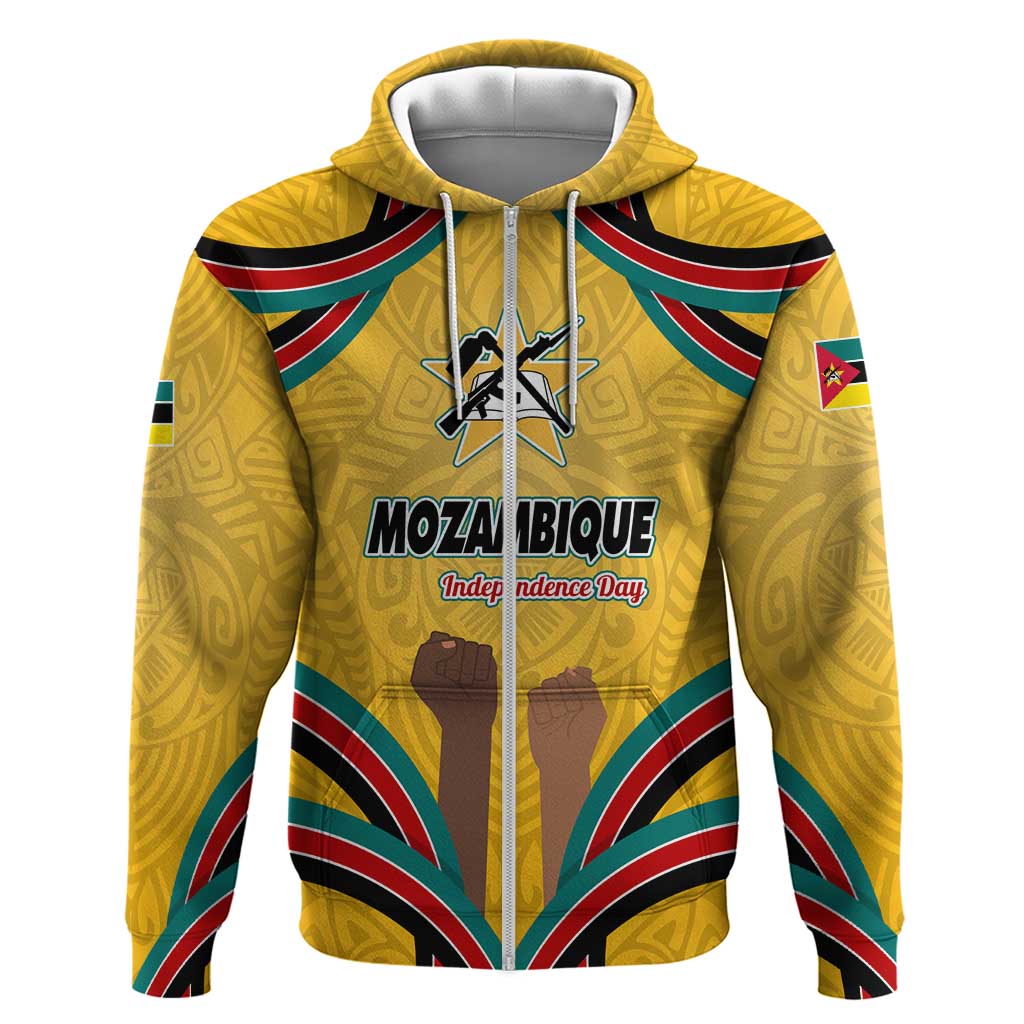 Mozambique Zip Hoodie Yellow Red Green Swirl Independence Day - African Pride