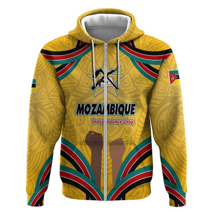 Mozambique Zip Hoodie Yellow Red Green Swirl Independence Day - African Pride