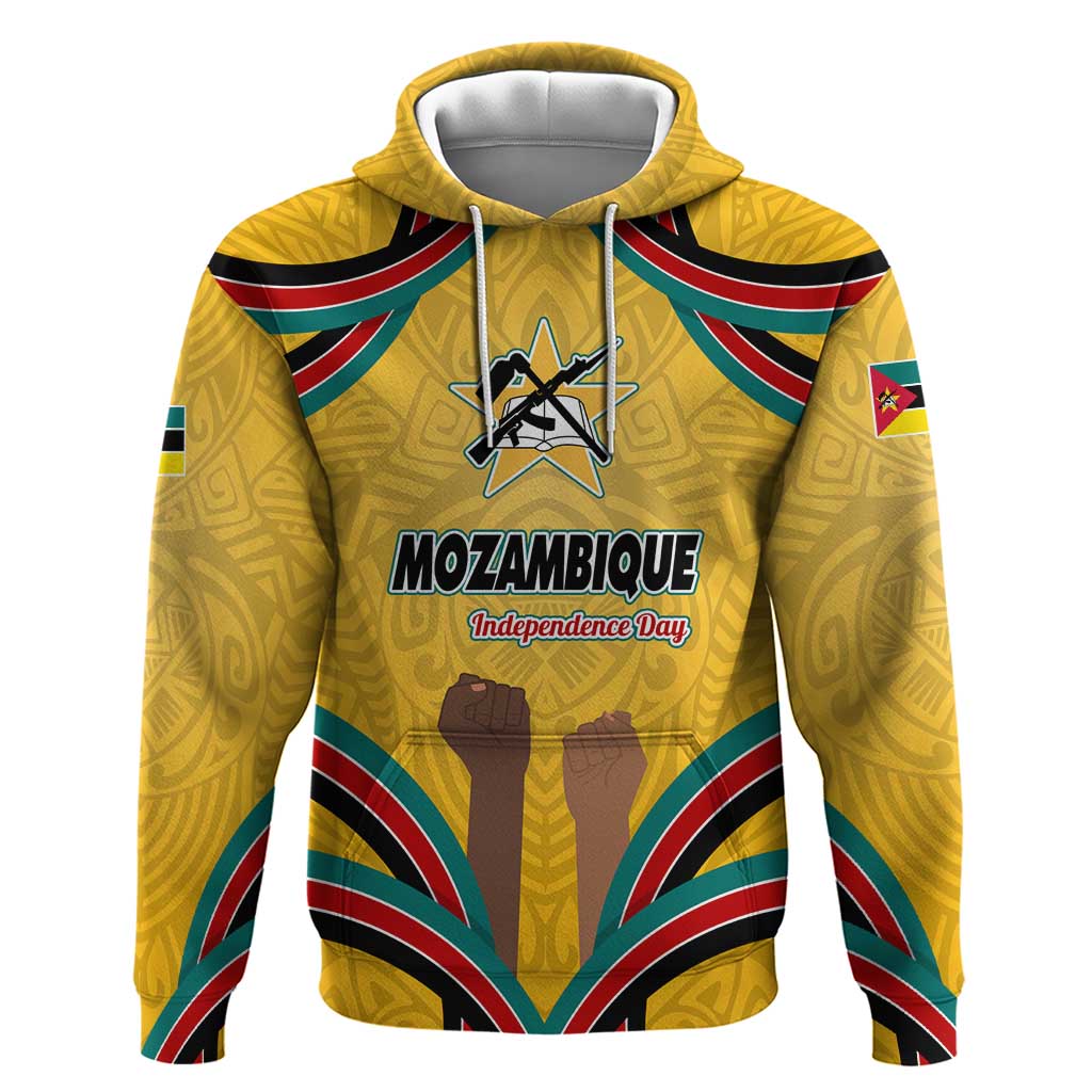 Mozambique Zip Hoodie Yellow Red Green Swirl Independence Day - African Pride