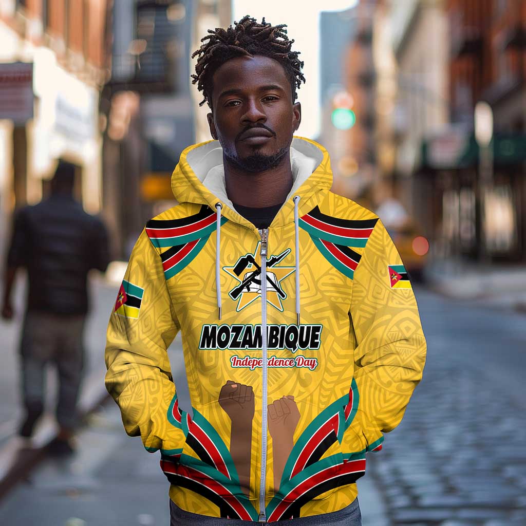 Mozambique Zip Hoodie Yellow Red Green Swirl Independence Day - African Pride