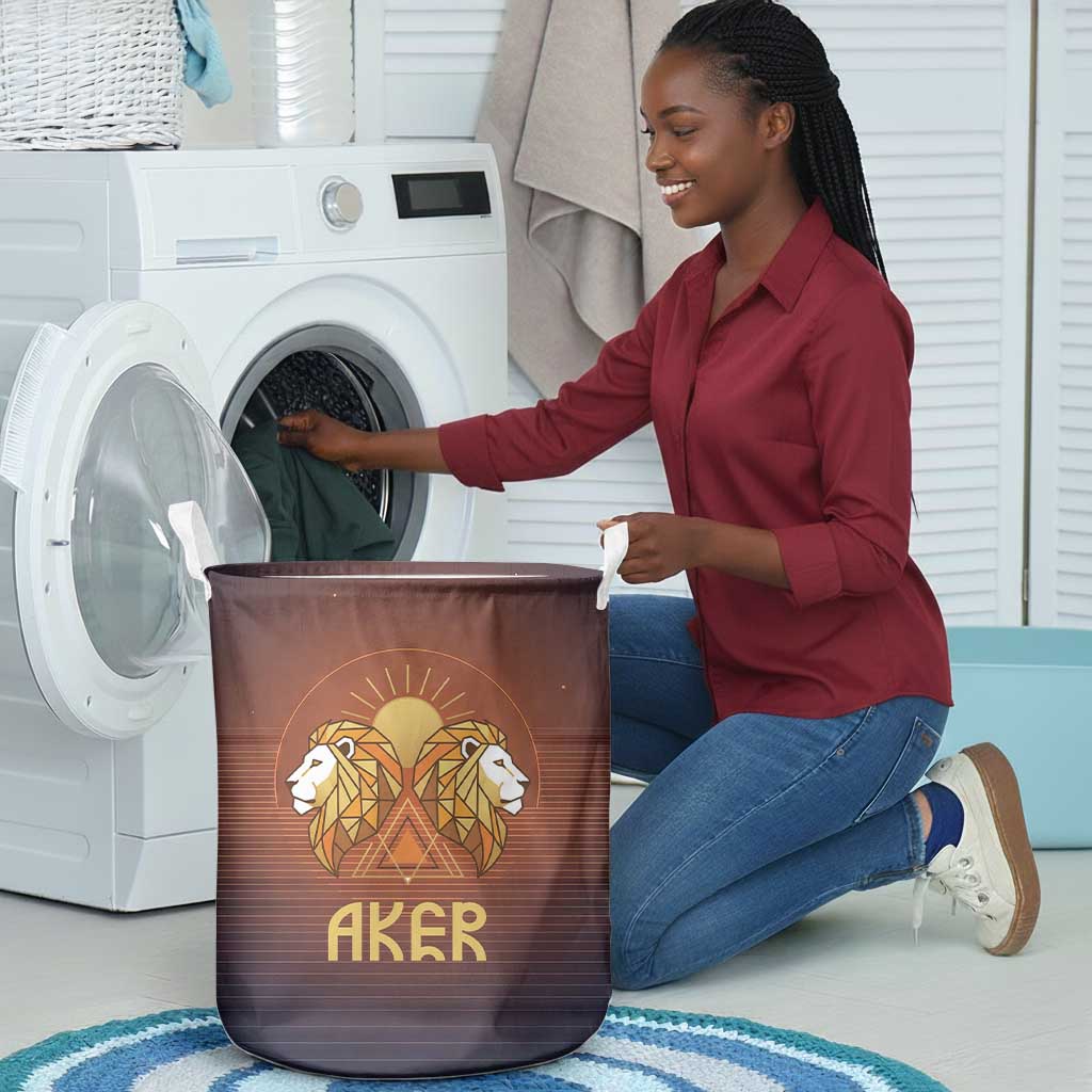 Aker Laundry Basket Ancient Egyptian Sunset Gradient, Twin Lion Guardians, and Solar Disc - African Pride