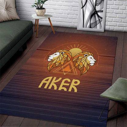 Aker Area Rug Ancient Egyptian Sunset Gradient, Twin Lion Guardians, and Solar Disc - African Pride