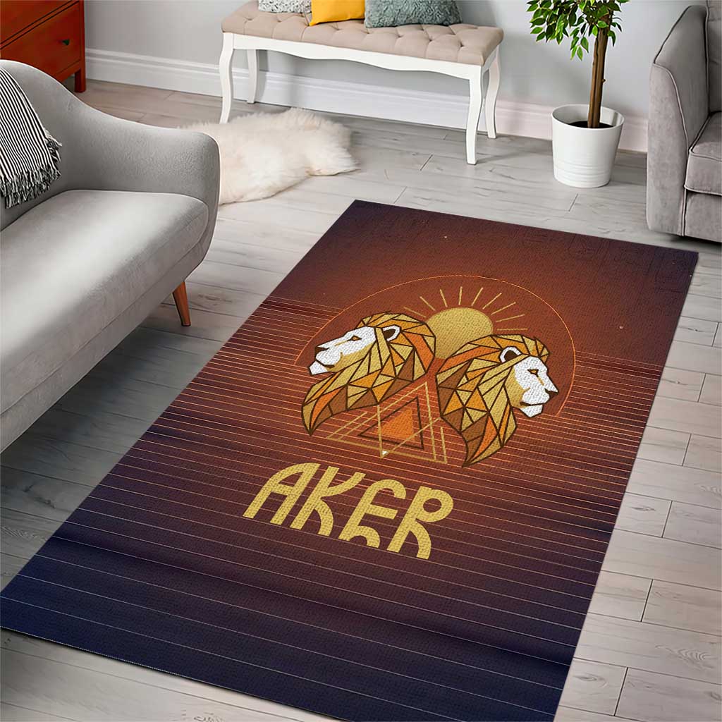 Aker Area Rug Ancient Egyptian Sunset Gradient, Twin Lion Guardians, and Solar Disc - African Pride
