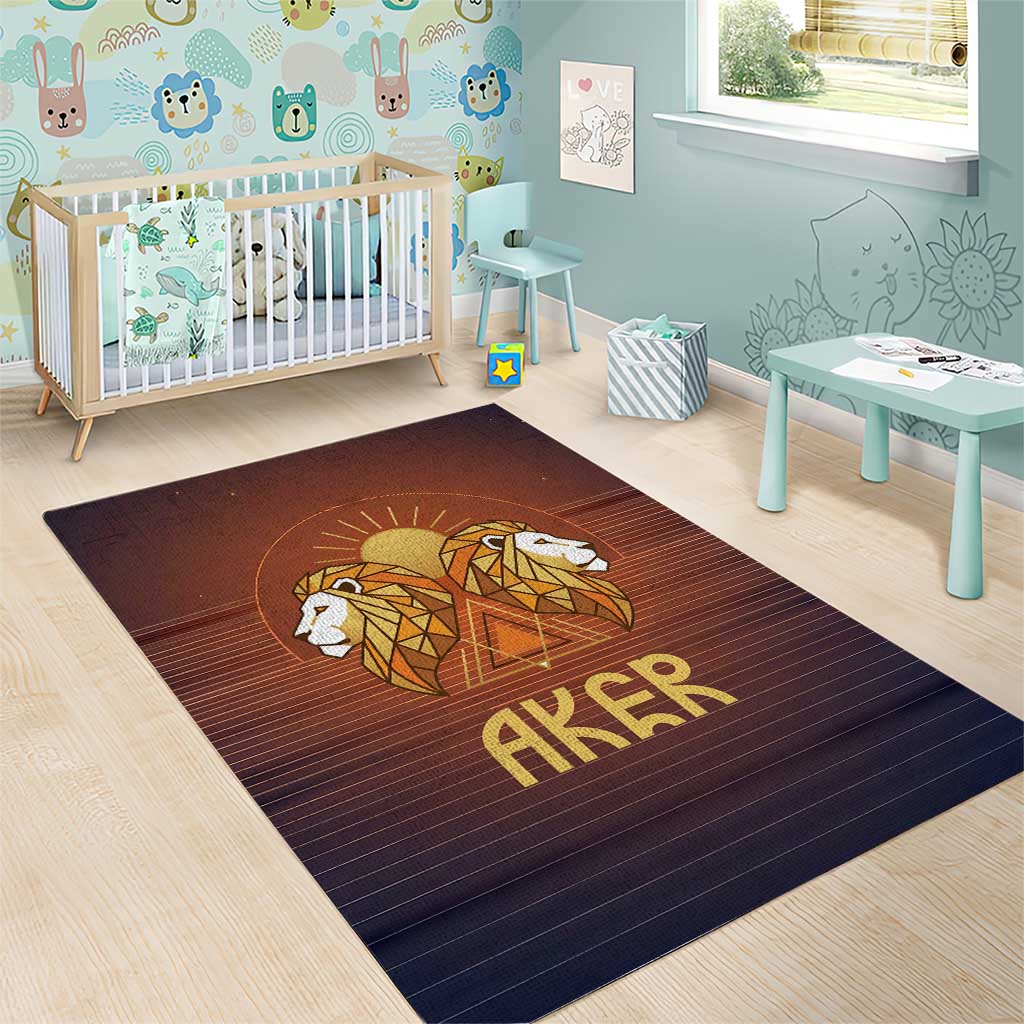 Aker Area Rug Ancient Egyptian Sunset Gradient, Twin Lion Guardians, and Solar Disc - African Pride