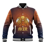Aker Baseball Jacket Ancient Egyptian Sunset Gradient, Twin Lion Guardians, and Solar Disc - African Pride