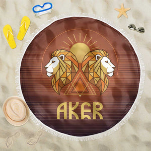 Aker Beach Blanket Ancient Egyptian Sunset Gradient, Twin Lion Guardians, and Solar Disc - African Pride