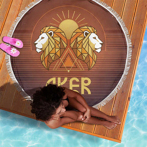 Aker Beach Blanket Ancient Egyptian Sunset Gradient, Twin Lion Guardians, and Solar Disc - African Pride