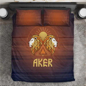 Aker Bedding Set Ancient Egyptian Sunset Gradient, Twin Lion Guardians, and Solar Disc - African Pride