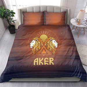 Aker Bedding Set Ancient Egyptian Sunset Gradient, Twin Lion Guardians, and Solar Disc - African Pride
