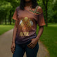 Aker Cross Shoulder Shirt Ancient Egyptian Sunset Gradient, Twin Lion Guardians, and Solar Disc - African Pride