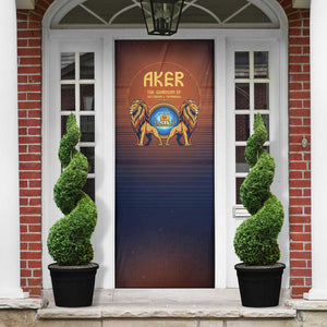Aker Door Cover Ancient Egyptian Sunset Gradient, Twin Lion Guardians, and Solar Disc - African Pride
