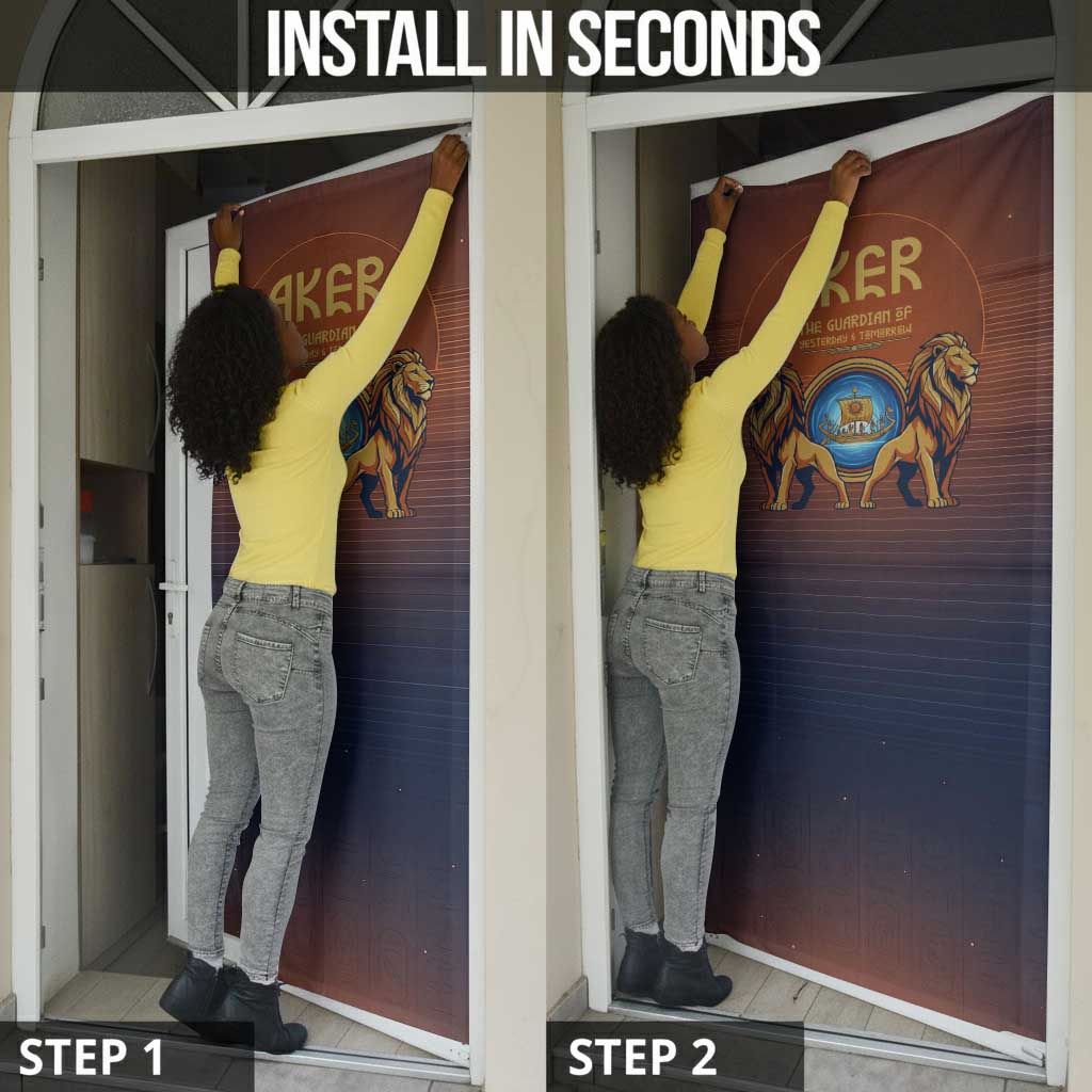 Aker Door Cover Ancient Egyptian Sunset Gradient, Twin Lion Guardians, and Solar Disc - African Pride