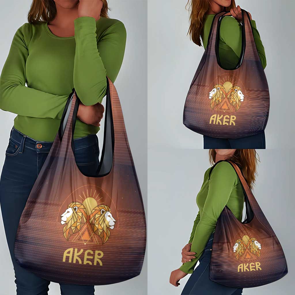 Aker Grocery Bag Ancient Egyptian Sunset Gradient, Twin Lion Guardians, and Solar Disc - African Pride