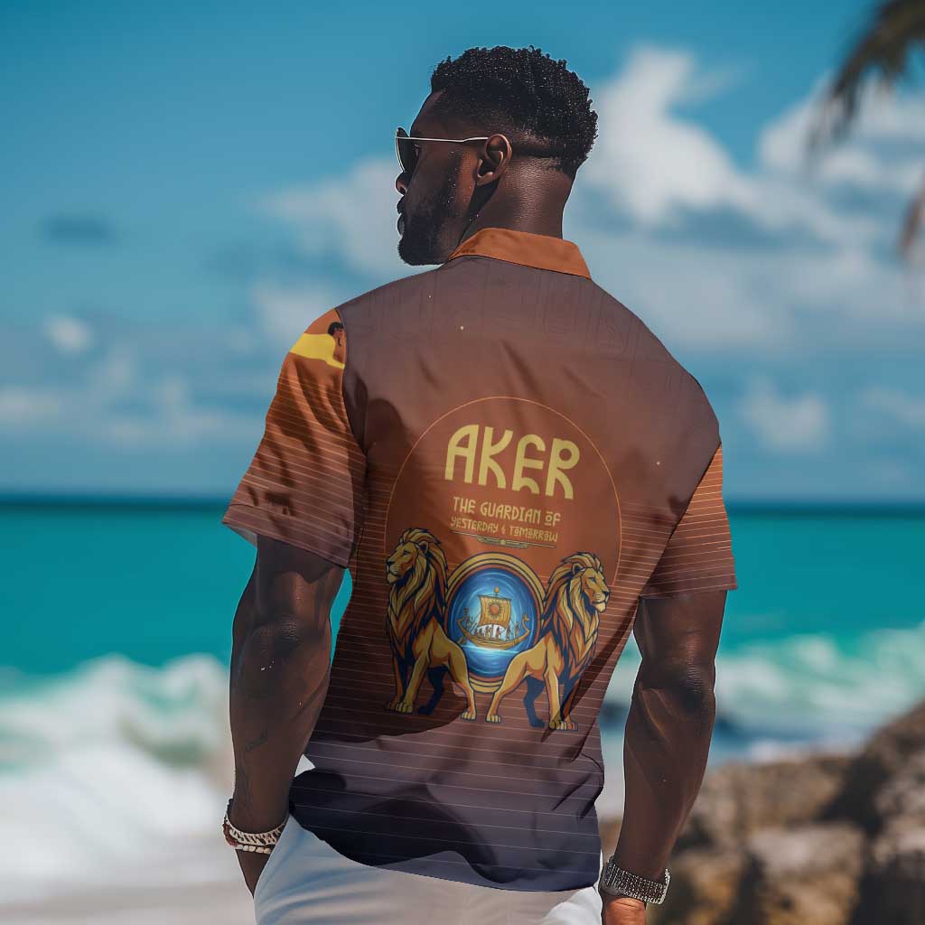 Aker Hawaiian Shirt Ancient Egyptian Sunset Gradient, Twin Lion Guardians, and Solar Disc - African Pride