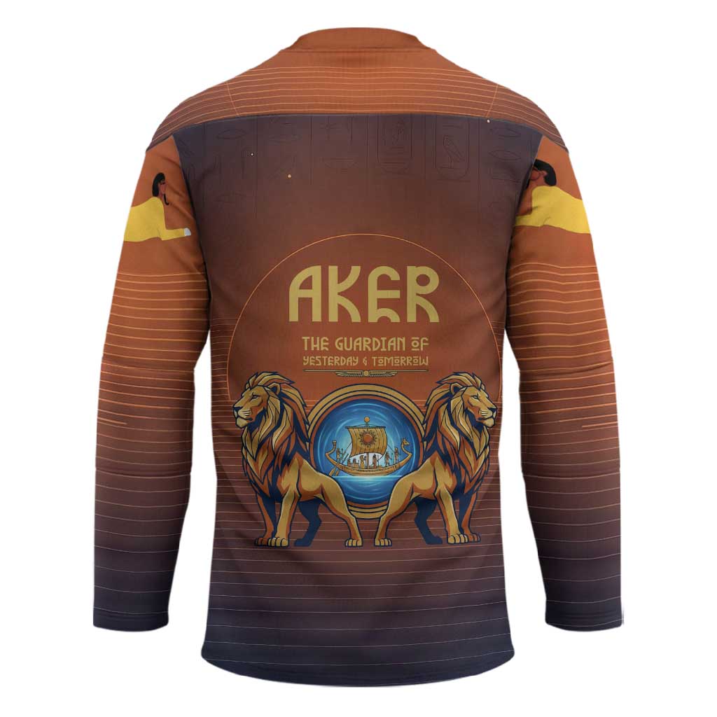 Aker Hockey Jersey Ancient Egyptian Sunset Gradient, Twin Lion Guardians, and Solar Disc - African Pride