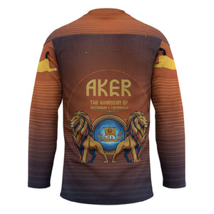 Aker Hockey Jersey Ancient Egyptian Sunset Gradient, Twin Lion Guardians, and Solar Disc - African Pride