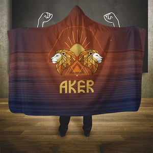 Aker Hooded Blanket Ancient Egyptian Sunset Gradient, Twin Lion Guardians, and Solar Disc - African Pride