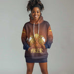 Aker Hoodie Dress Ancient Egyptian Sunset Gradient, Twin Lion Guardians, and Solar Disc - African Pride