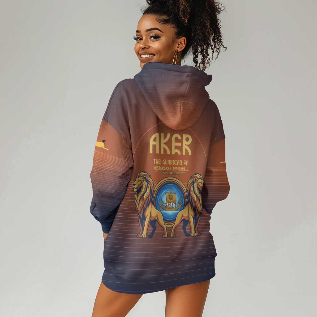 Aker Hoodie Dress Ancient Egyptian Sunset Gradient, Twin Lion Guardians, and Solar Disc - African Pride