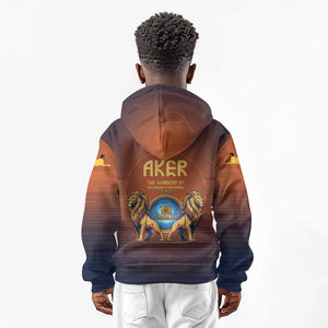 Aker Kid Hoodie Ancient Egyptian Sunset Gradient, Twin Lion Guardians, and Solar Disc - African Pride