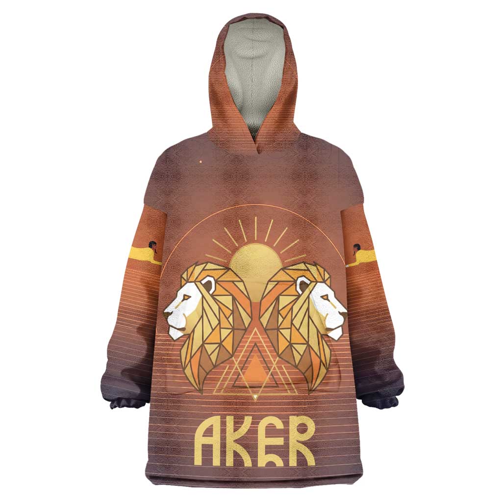Aker Kid Wearable Blanket Hoodie Ancient Egyptian Sunset Gradient, Twin Lion Guardians, and Solar Disc - African Pride