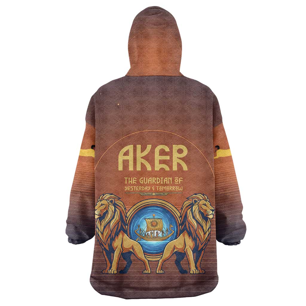 Aker Kid Wearable Blanket Hoodie Ancient Egyptian Sunset Gradient, Twin Lion Guardians, and Solar Disc - African Pride