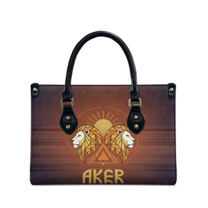 Aker Leather Bag Ancient Egyptian Sunset Gradient, Twin Lion Guardians, and Solar Disc - African Pride