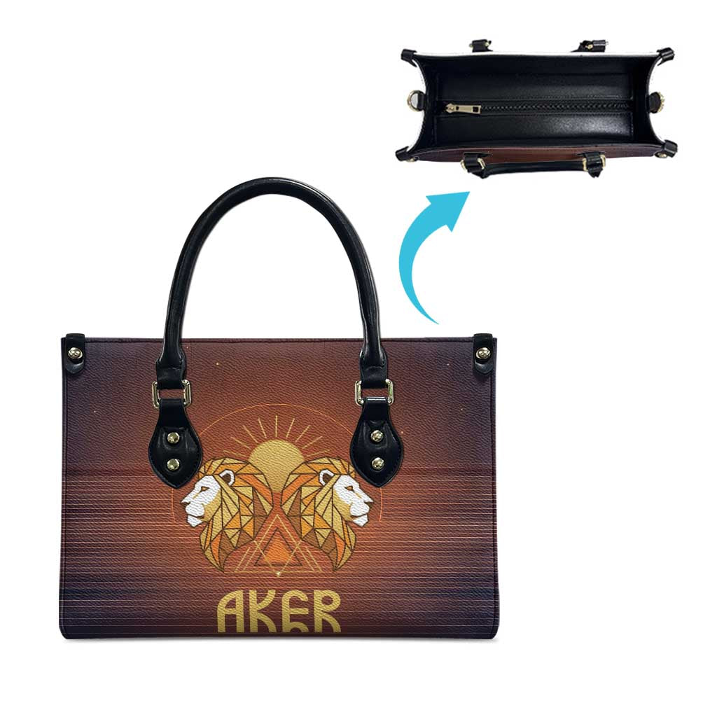 Aker Leather Bag Ancient Egyptian Sunset Gradient, Twin Lion Guardians, and Solar Disc - African Pride