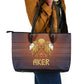 Aker Leather Tote Bag Ancient Egyptian Sunset Gradient, Twin Lion Guardians, and Solar Disc - African Pride